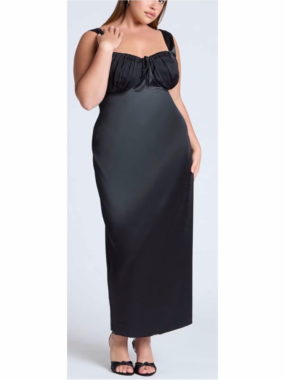 Eloquii Satin Cup Detail Maxi Dress Black